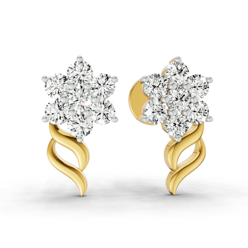 0.73 Carat Round Flower Stud Earrings 14K