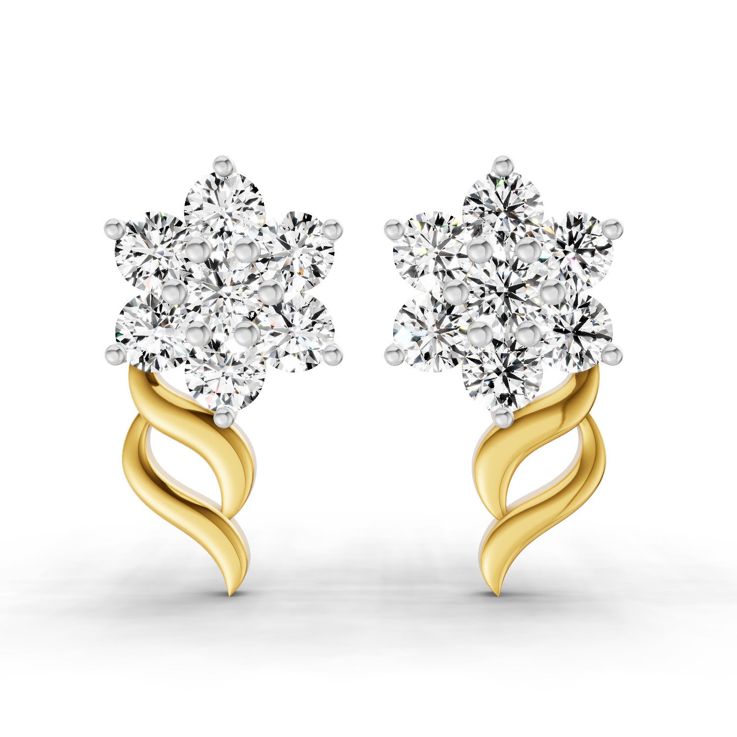 0.73 Carat Round Flower Stud Earrings 14K