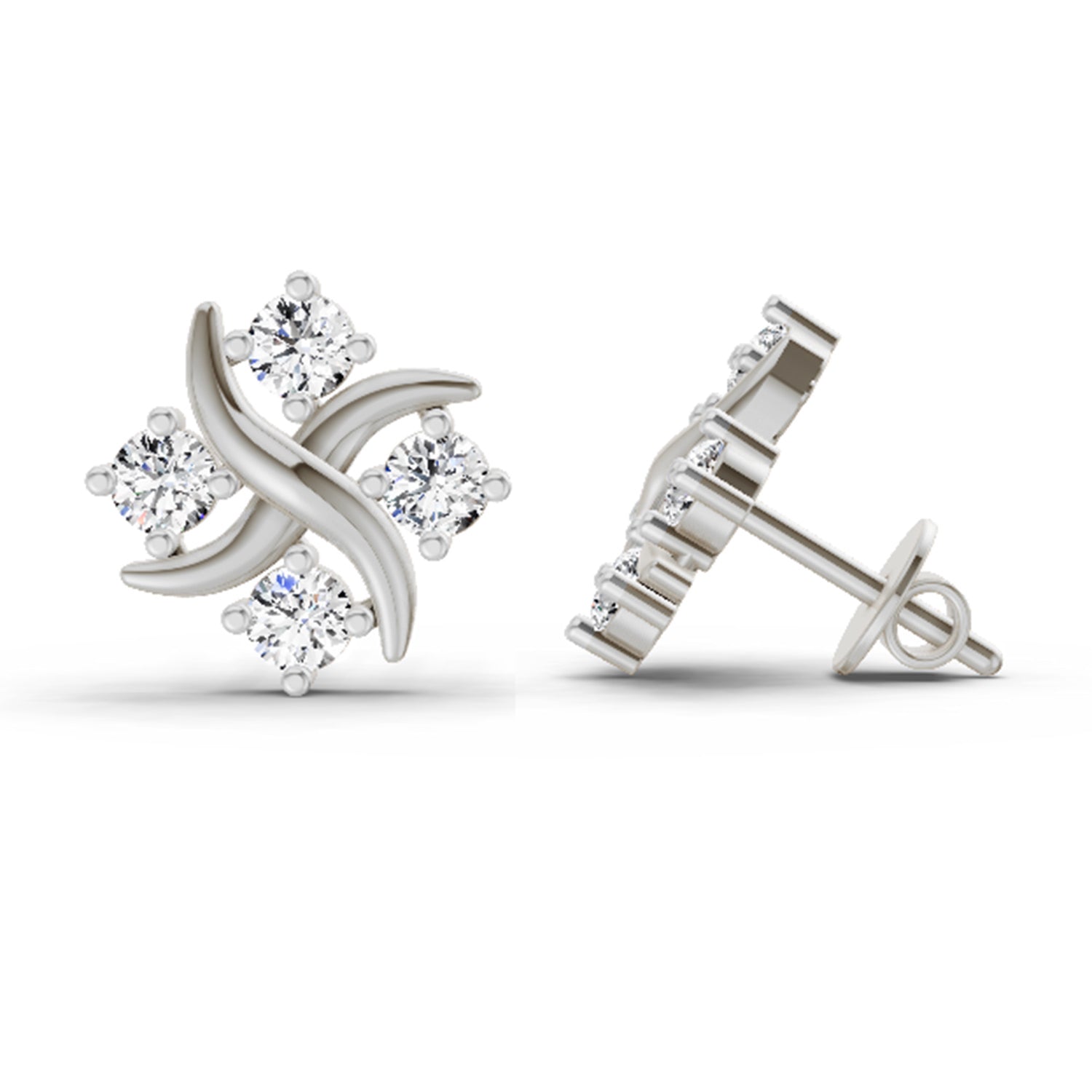 0.85 Carat Round Fashion Earrings 14K - White Gold