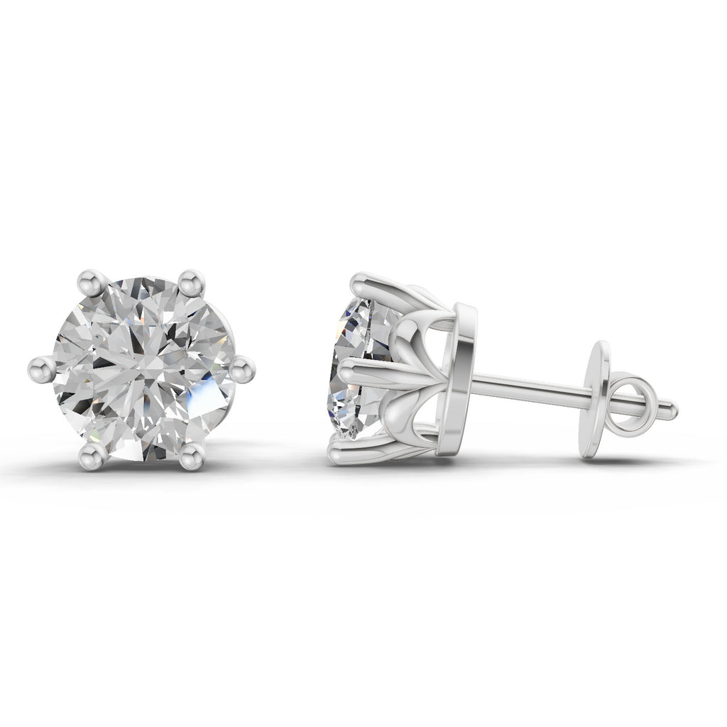 4 Carat Round Diamond Earrings 14K - White Gold