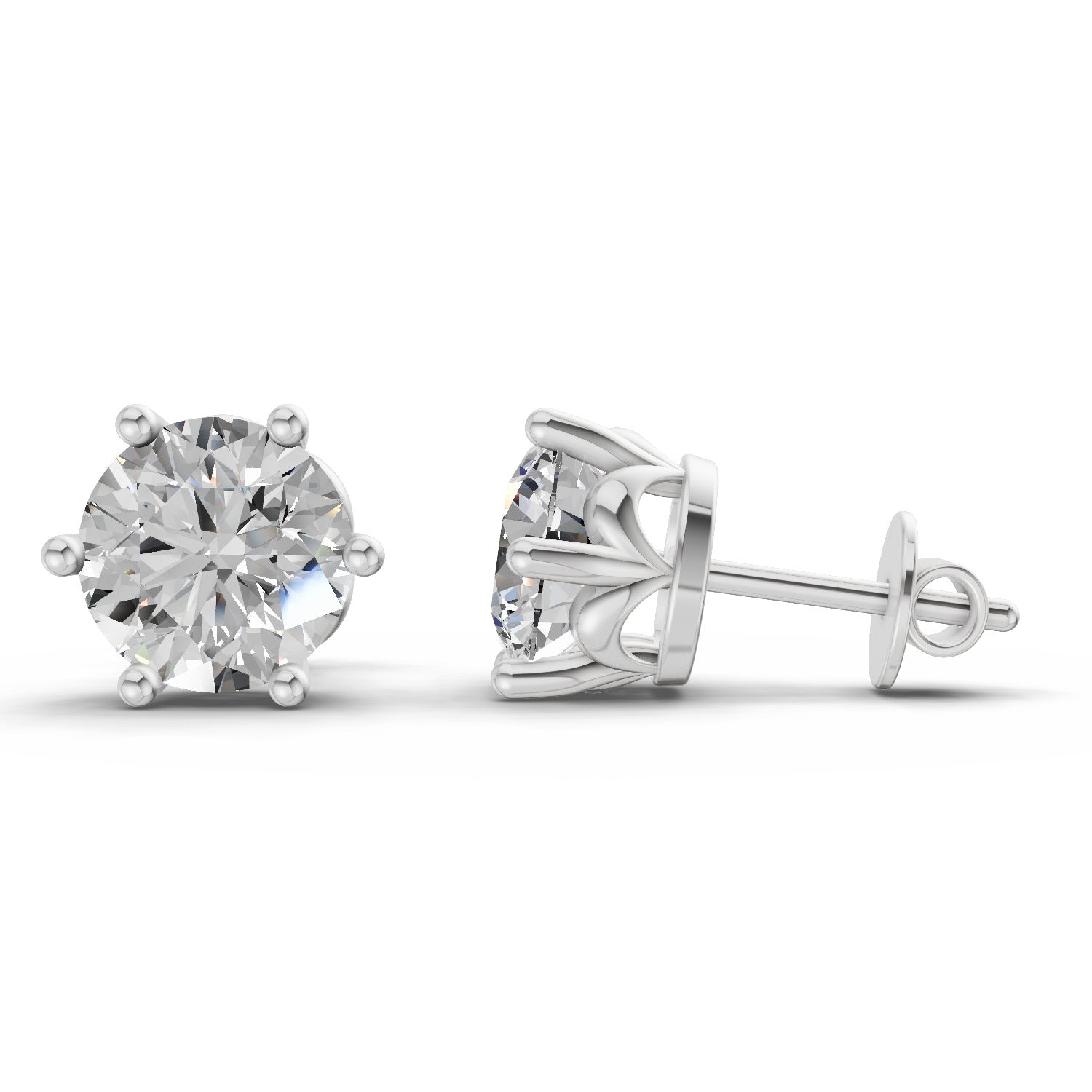 4 Carat Round Diamond Earrings 14K - White Gold