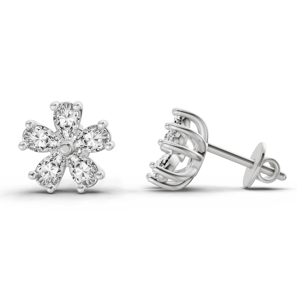 1 Carat Pear Shape Patel Bloom Earrings 14K - White Gold