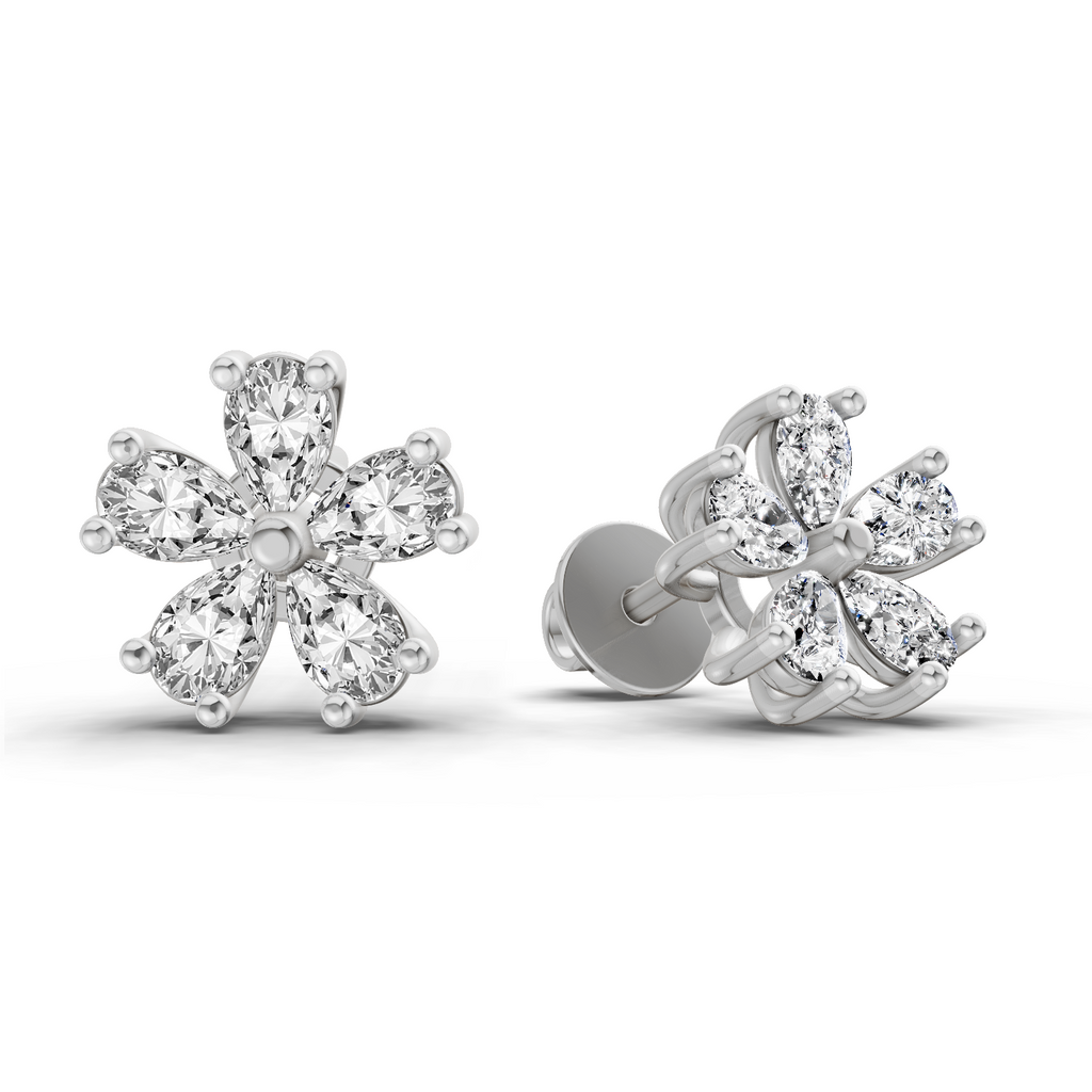 1 Carat Pear Shape Patel Bloom Earrings 14K - White Gold