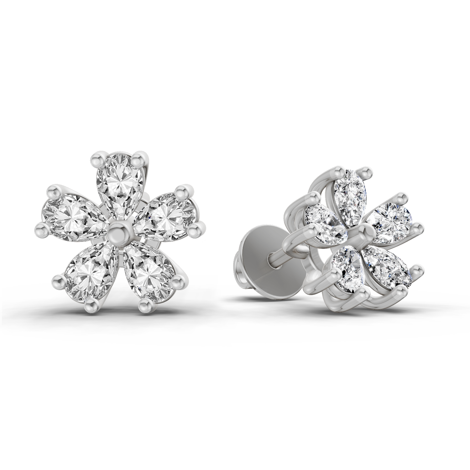 1 Carat Pear Shape Patel Bloom Earrings 14K - White Gold