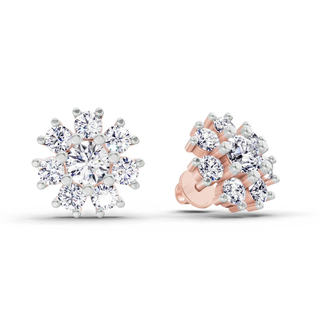 2.89 Carat Halo Diamond Earrings 14K - Rose Gold