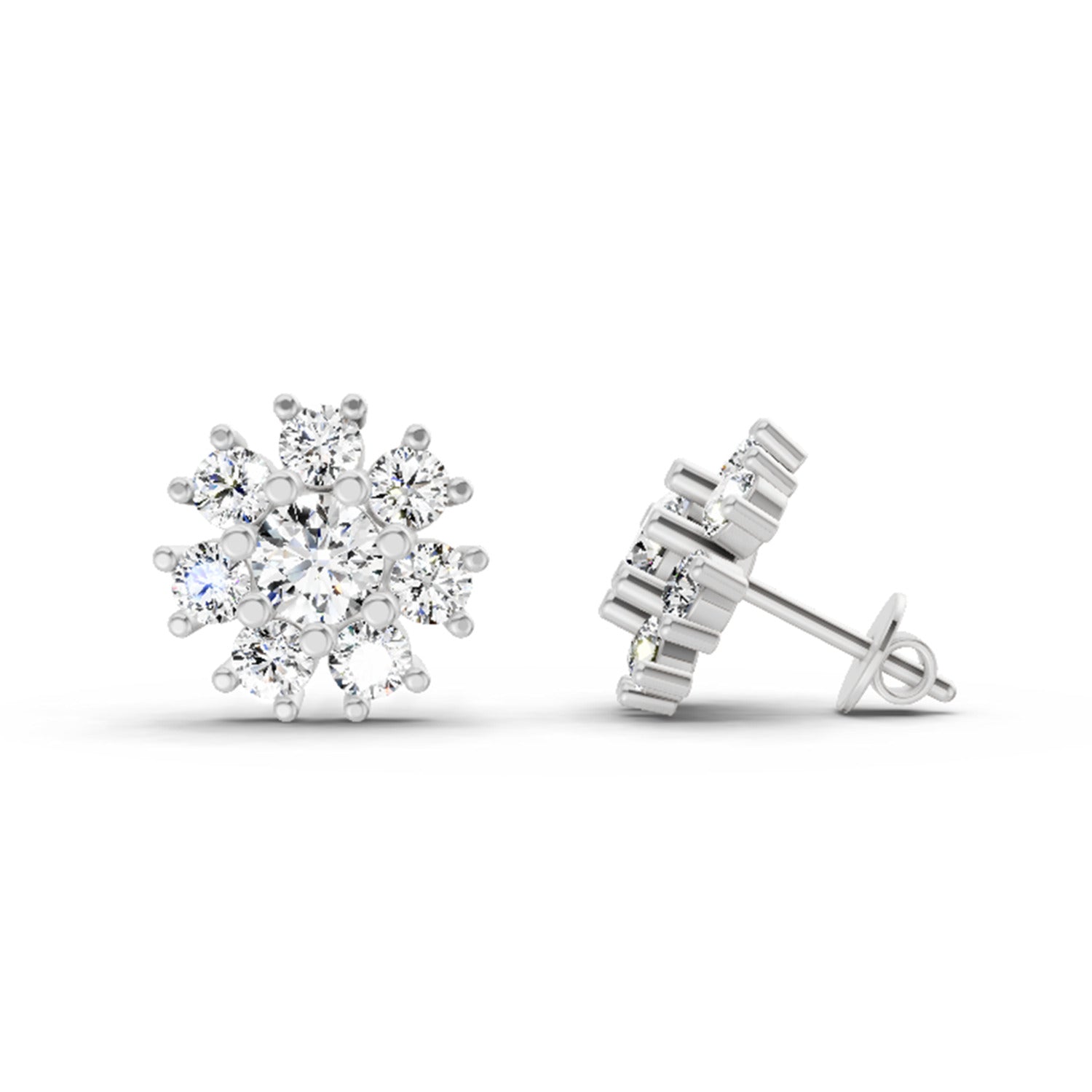 2.89 Carat Halo Diamond Earrings 14K - White Gold