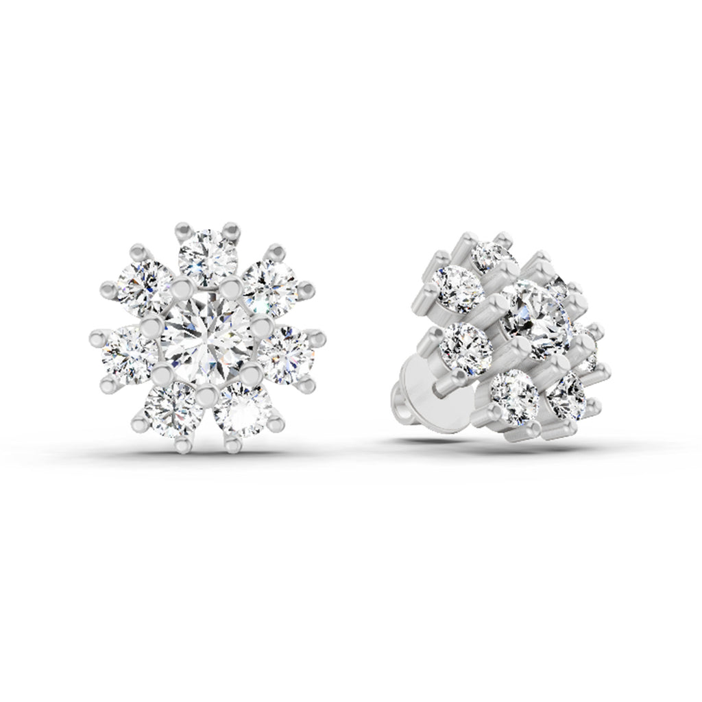 2.89 Carat Halo Diamond Earrings 14K - White Gold
