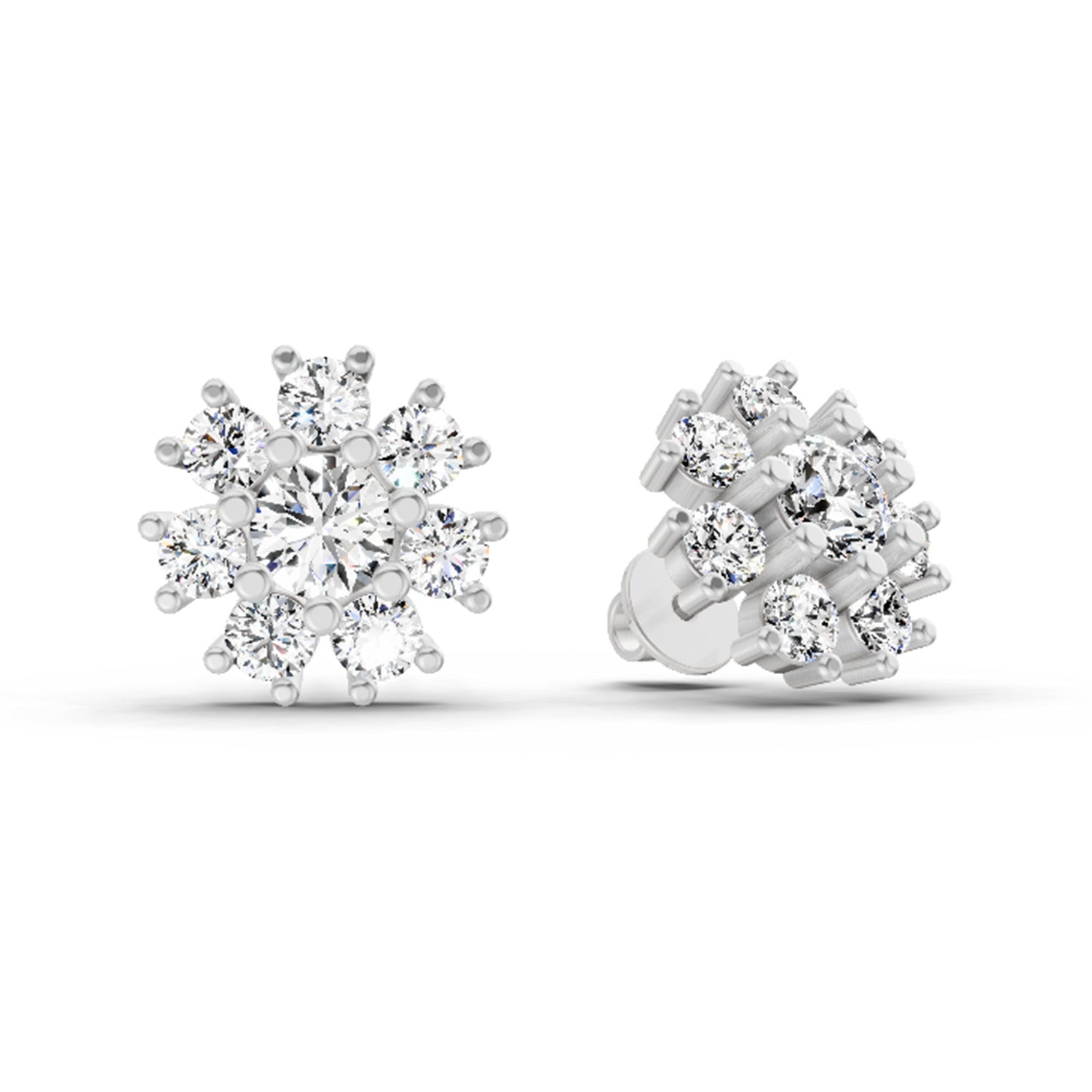 2.89 Carat Halo Diamond Earrings 14K - White Gold
