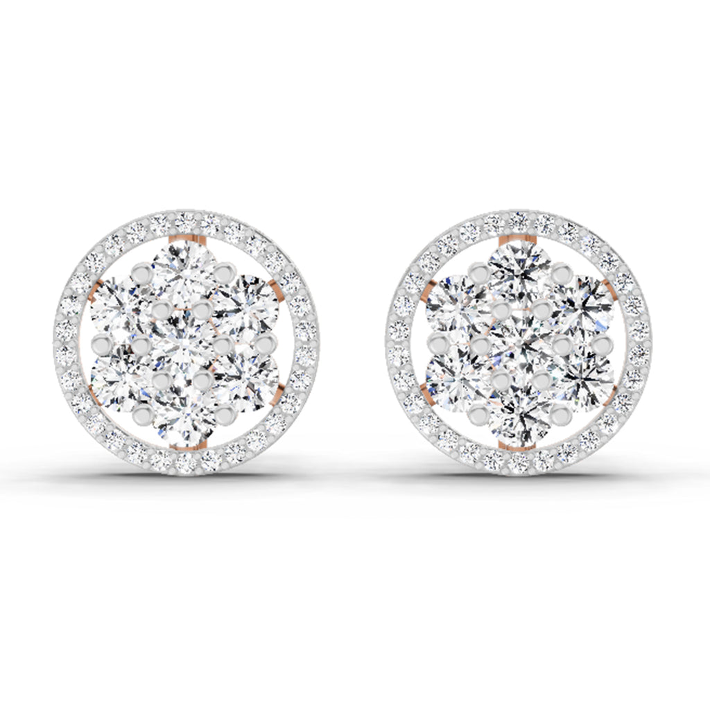 1.78 Carat Round Halo Cluster Stud Earrings 14K - Rose Gold