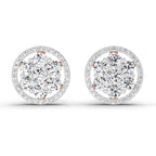 1.78 Carat Round Halo Cluster Stud Earrings 14K - Rose Gold