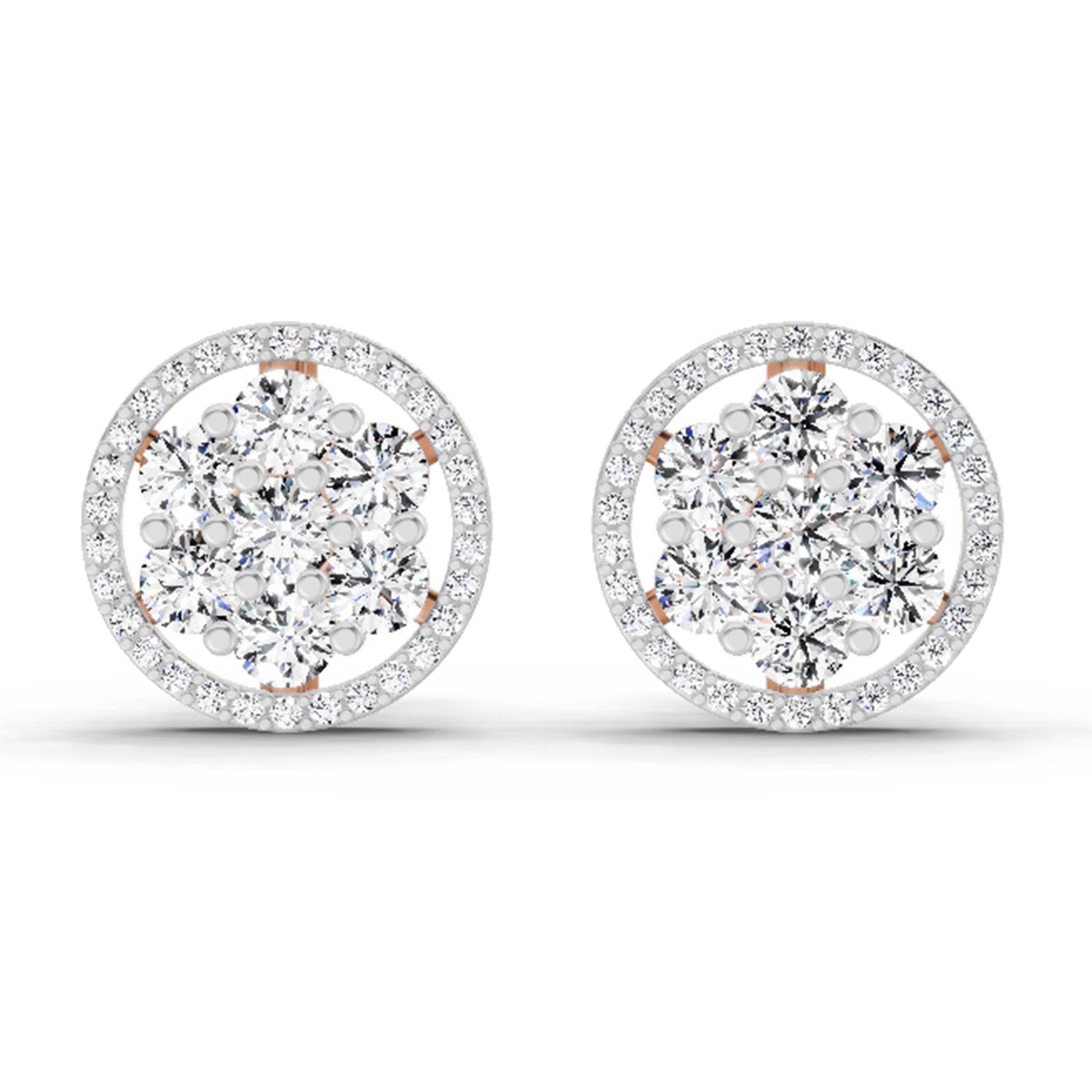 1.78 Carat Round Halo Cluster Stud Earrings 14K - Rose Gold
