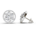1.78 Carat Round Halo Cluster Stud Earrings 14K - White Gold