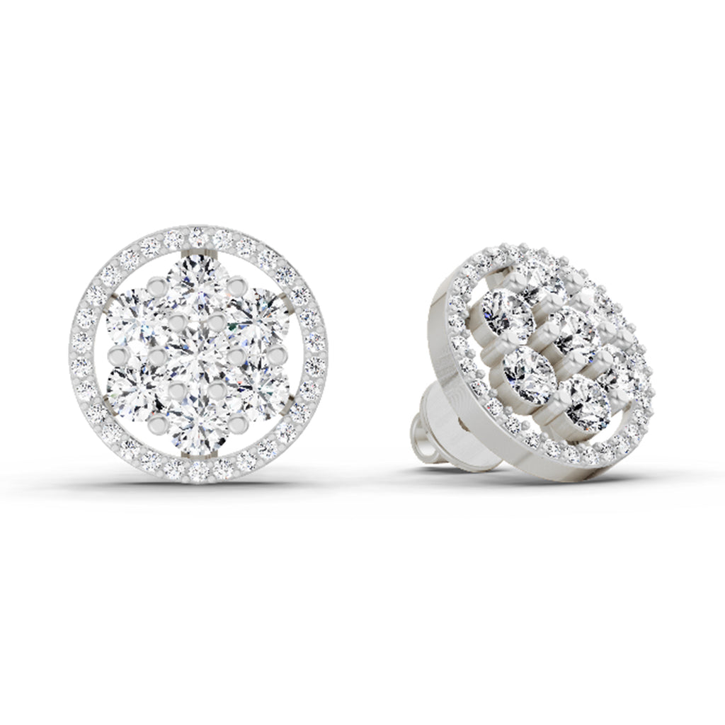 1.78 Carat Round Halo Cluster Stud Earrings 14K - White Gold