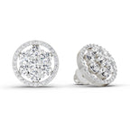 1.78 Carat Round Halo Cluster Stud Earrings 14K - White Gold