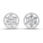 1.78 Carat Round Halo Cluster Stud Earrings 14K - White Gold