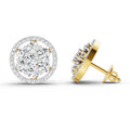 1.78 Carat Round Halo Cluster Stud Earrings 14K