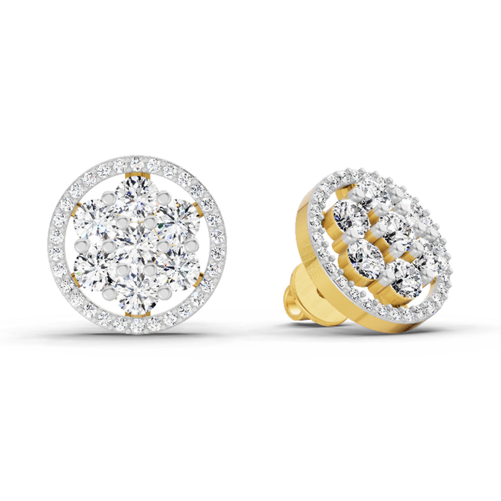 1.78 Carat Round Halo Cluster Stud Earrings 14K