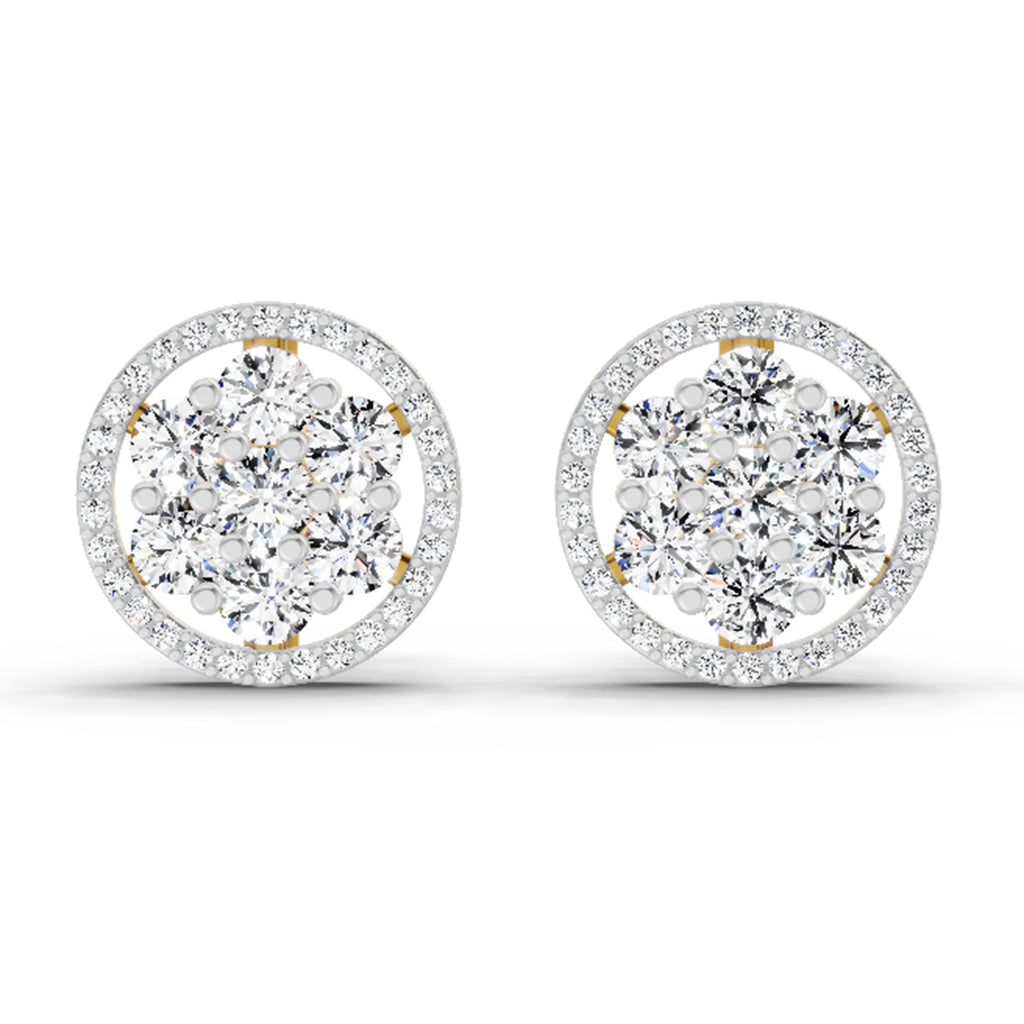 1.78 Carat Round Halo Cluster Stud Earrings 14K
