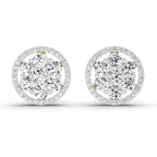 1.78 Carat Round Halo Cluster Stud Earrings 14K