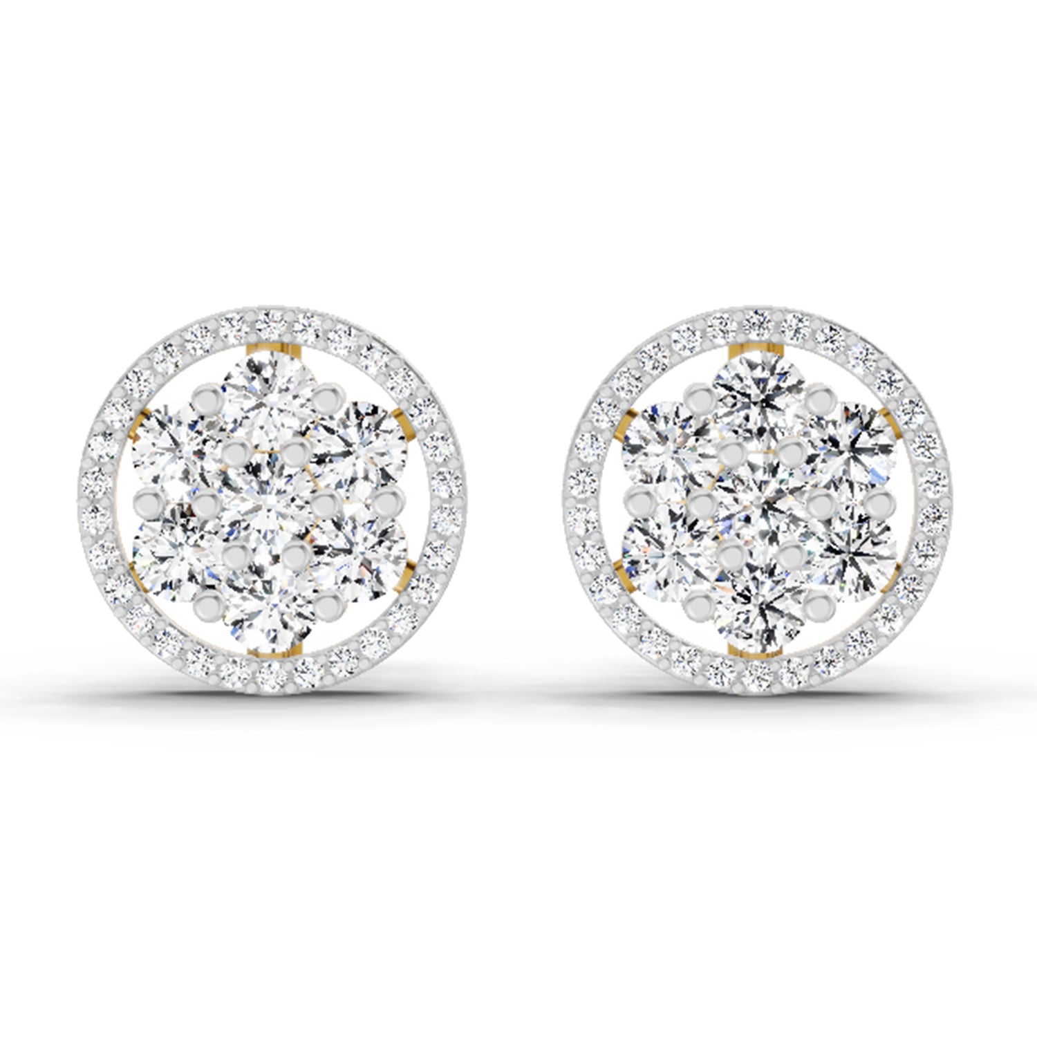 1.78 Carat Round Halo Cluster Stud Earrings 14K