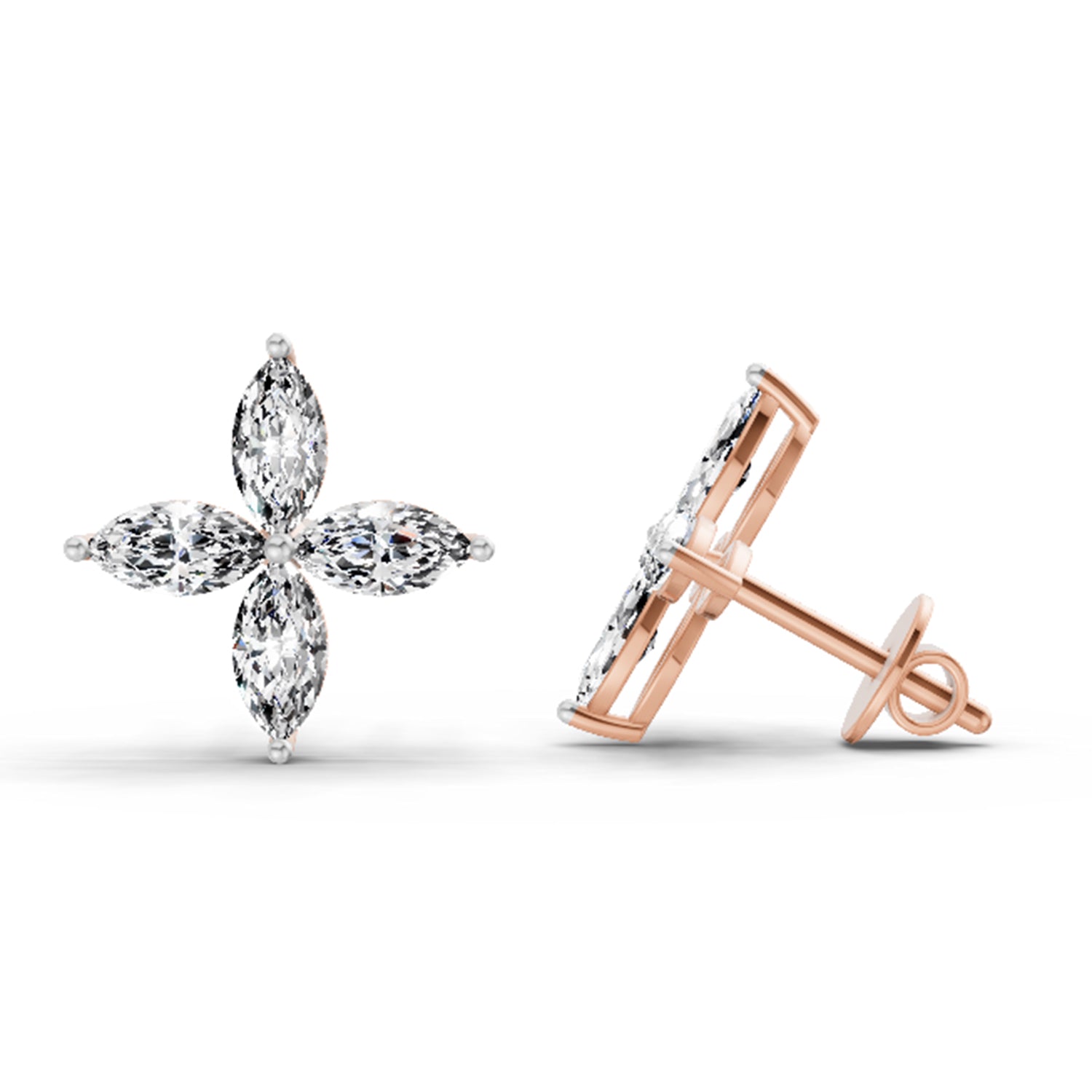 1.44 Carat Marquise Shape Cluster Diamond Stud Earrings 14K - Rose Gold