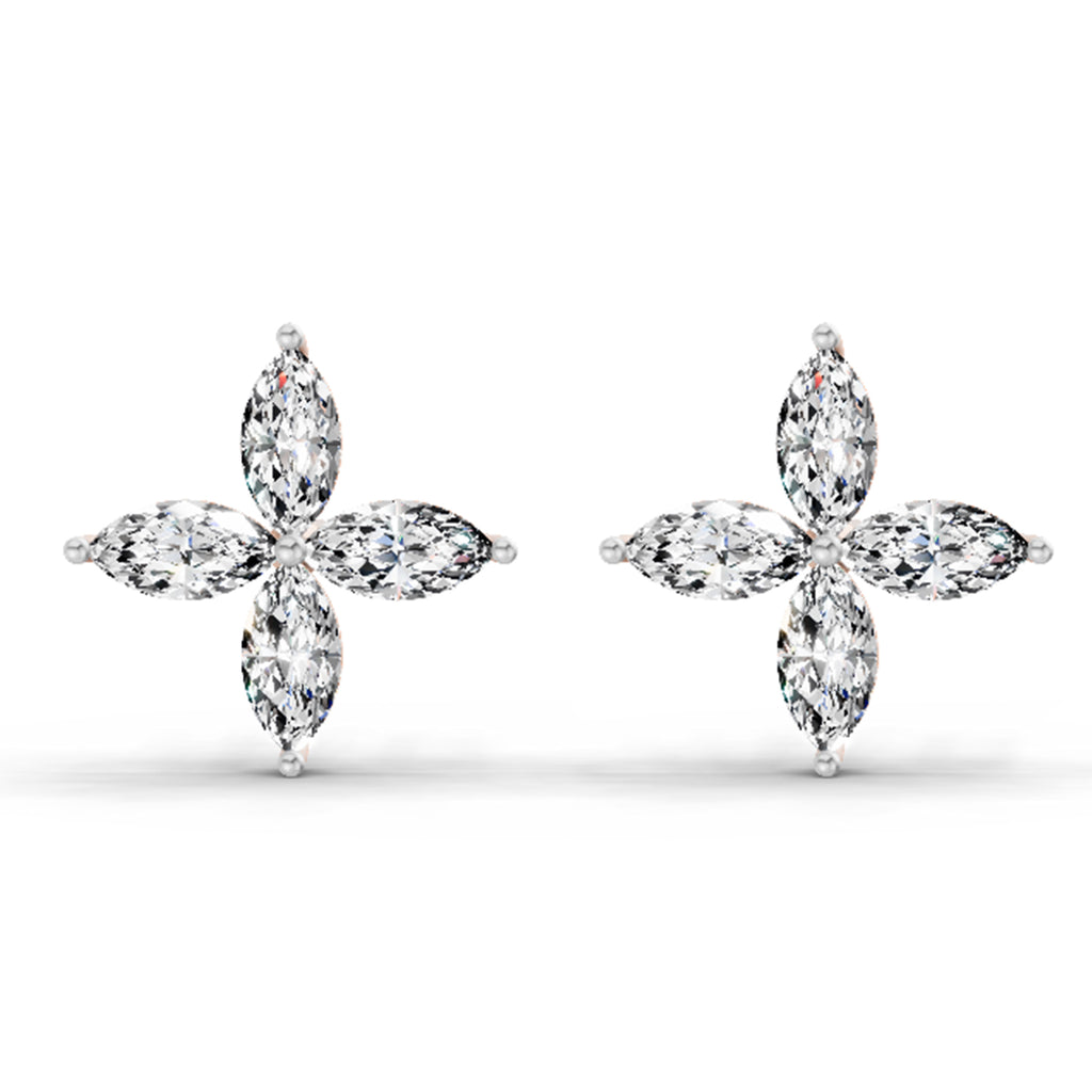 1.44 Carat Marquise Shape Cluster Diamond Stud Earrings 14K - Rose Gold
