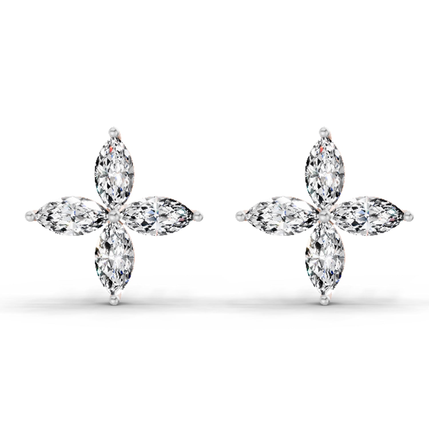 1.44 Carat Marquise Shape Cluster Diamond Stud Earrings 14K - Rose Gold
