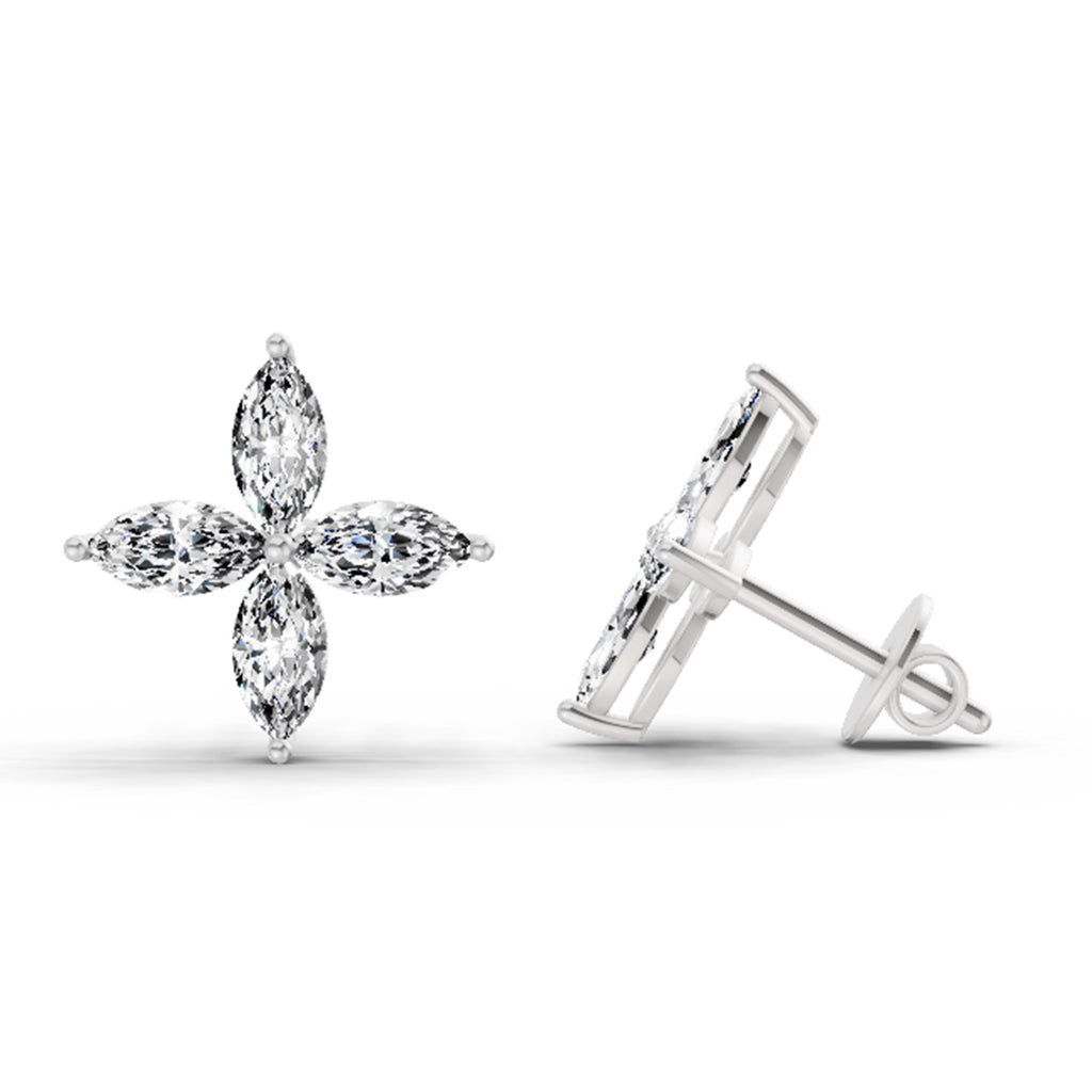 1.44 Carat Marquise Shape Cluster Diamond Stud Earrings 14K - White Gold
