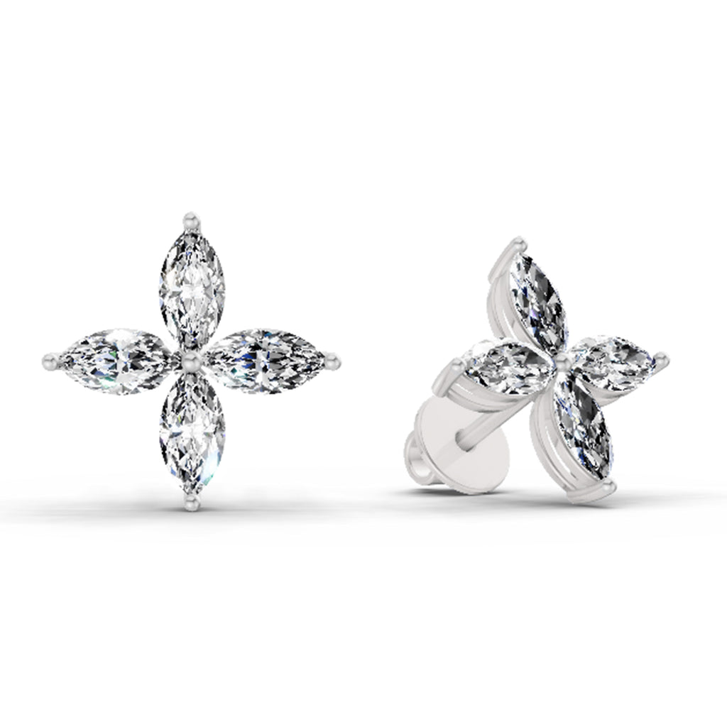1.44 Carat Marquise Shape Cluster Diamond Stud Earrings 14K - White Gold