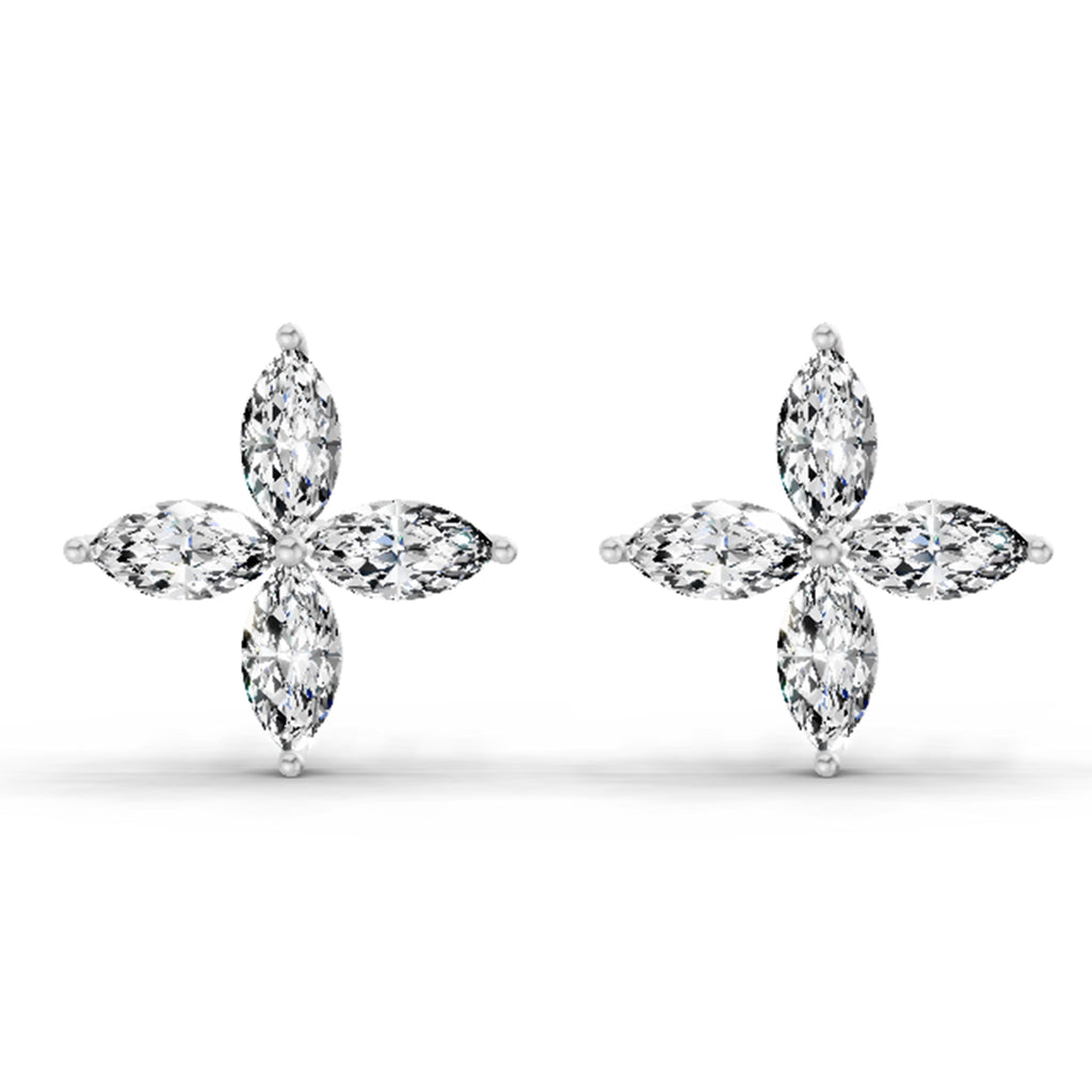 1.44 Carat Marquise Shape Cluster Diamond Stud Earrings 14K - White Gold