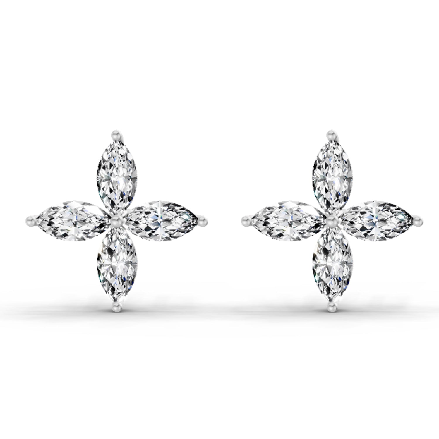 1.44 Carat Marquise Shape Cluster Diamond Stud Earrings 14K - White Gold