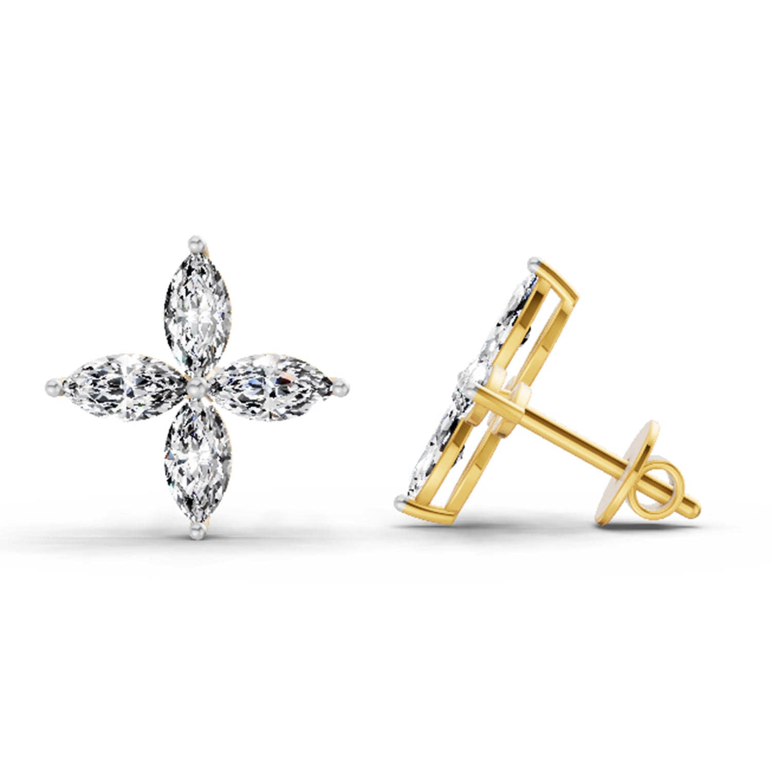 1.44 Carat Marquise Shape Cluster Diamond Stud Earrings 14K