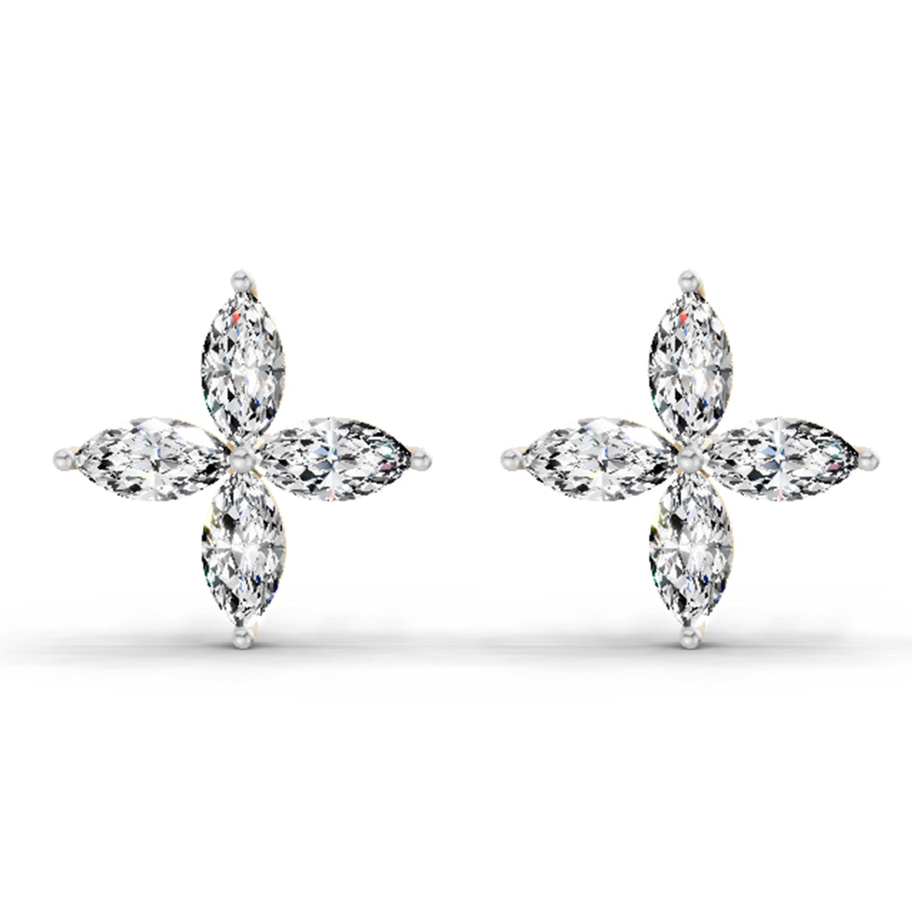 1.44 Carat Marquise Shape Cluster Diamond Stud Earrings 14K