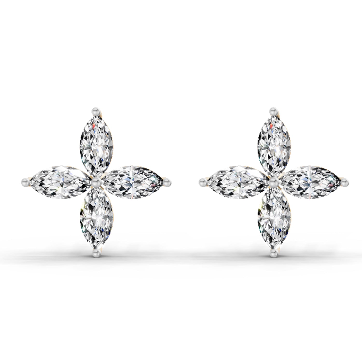 1.44 Carat Marquise Shape Cluster Diamond Stud Earrings 14K