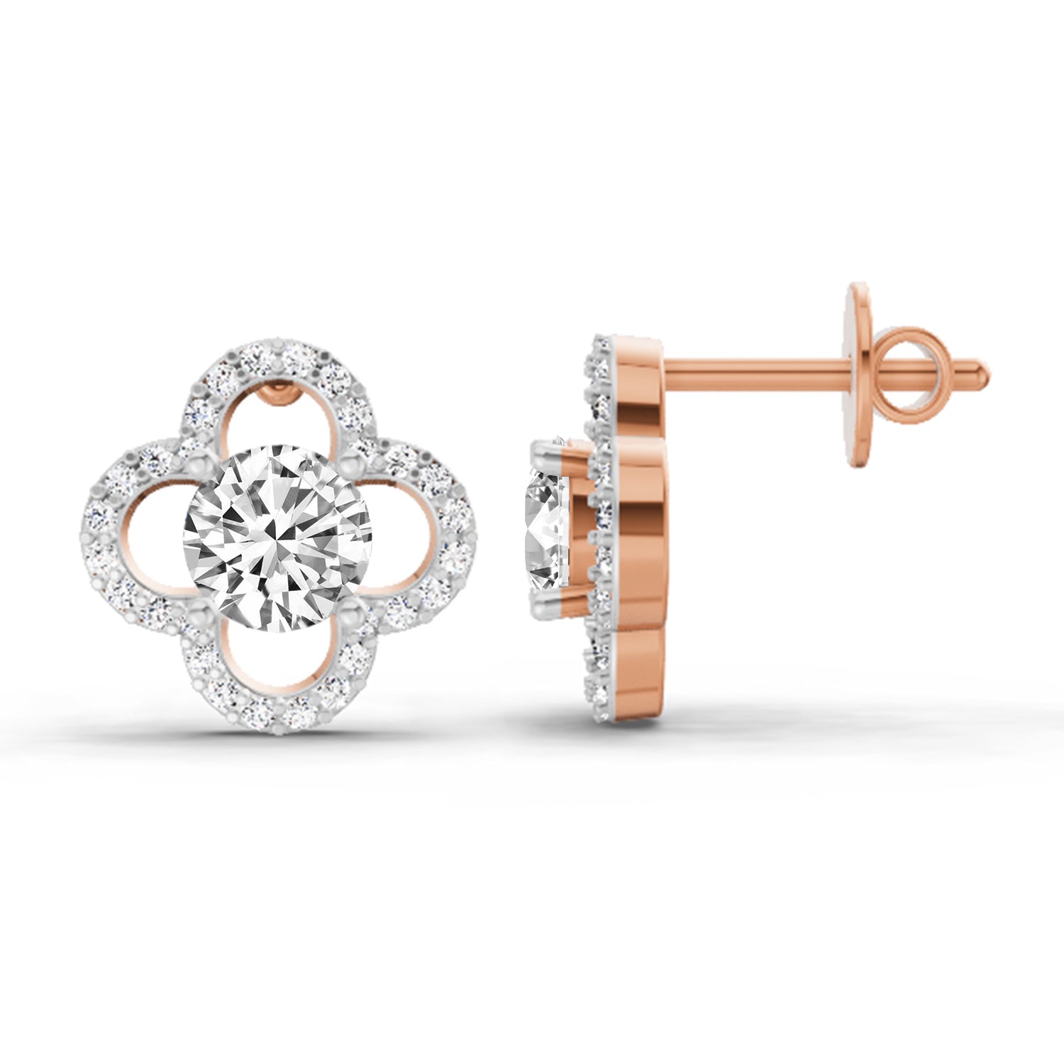 1.27 Carat Round Halo Stud Earrings 14K - Rose Gold