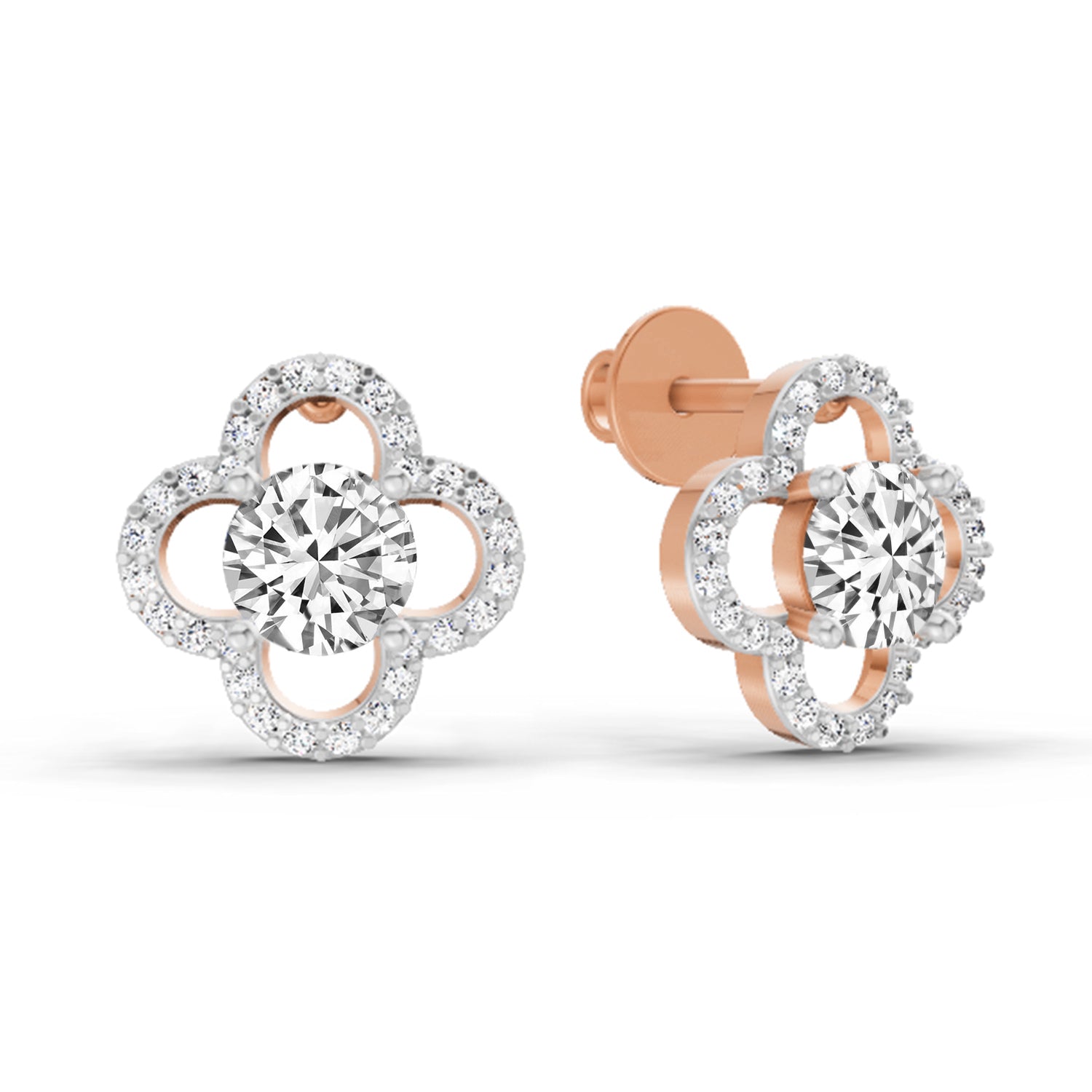1.27 Carat Round Halo Stud Earrings 14K - Rose Gold