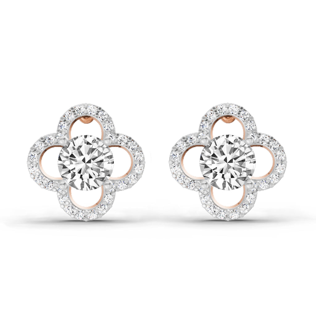 1.27 Carat Round Halo Stud Earrings 14K - Rose Gold