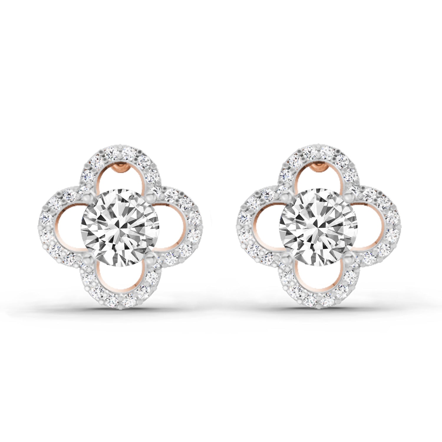 1.27 Carat Round Halo Stud Earrings 14K - Rose Gold