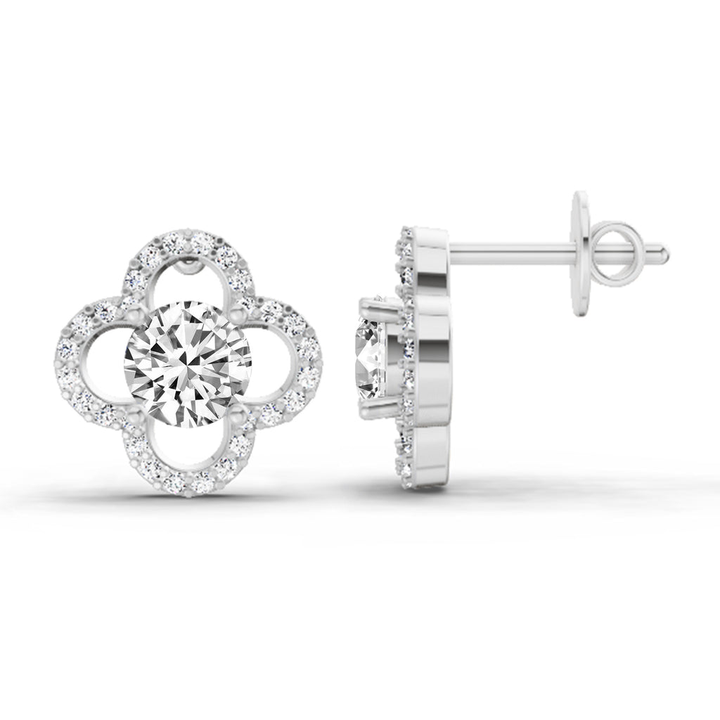 1.27 Carat Round Halo Stud Earrings 14K - White Gold