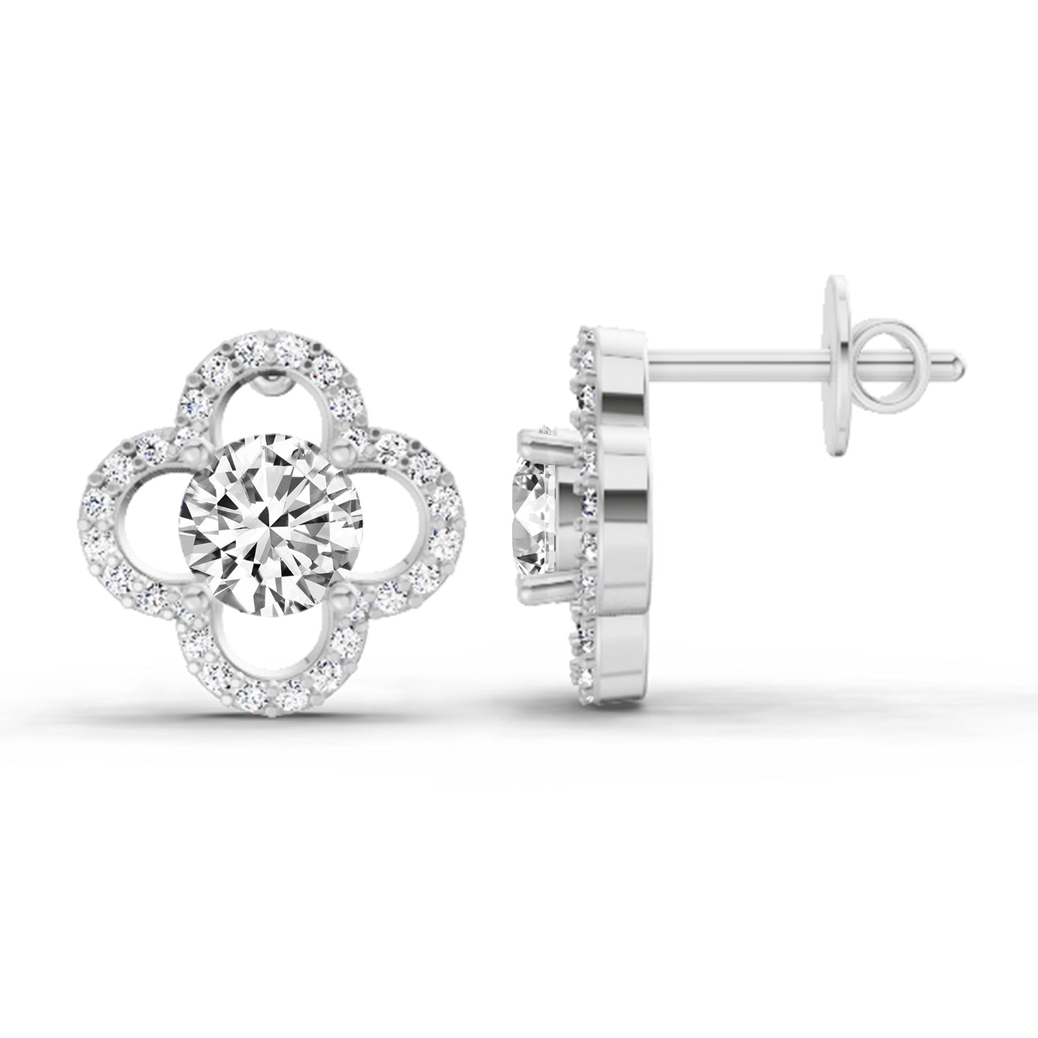 1.27 Carat Round Halo Stud Earrings 14K - White Gold