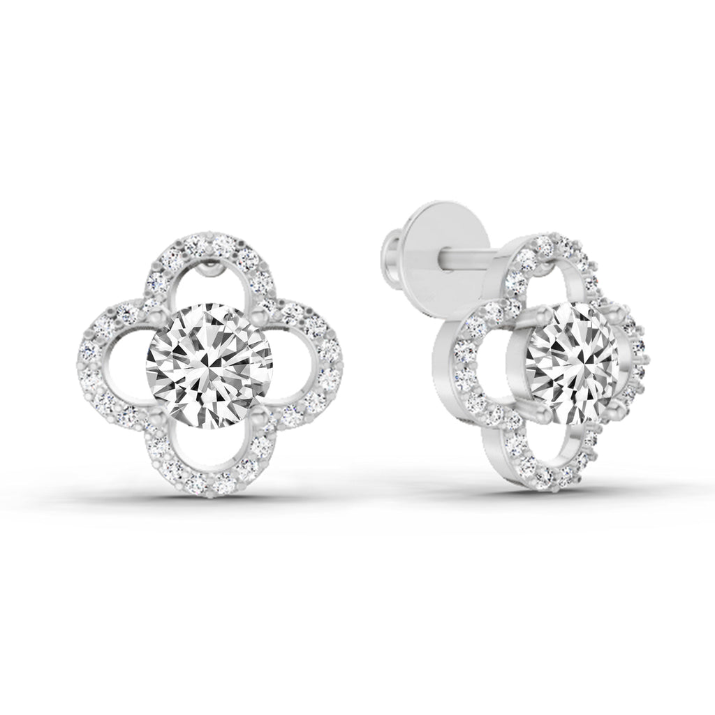 1.27 Carat Round Halo Stud Earrings 14K - White Gold