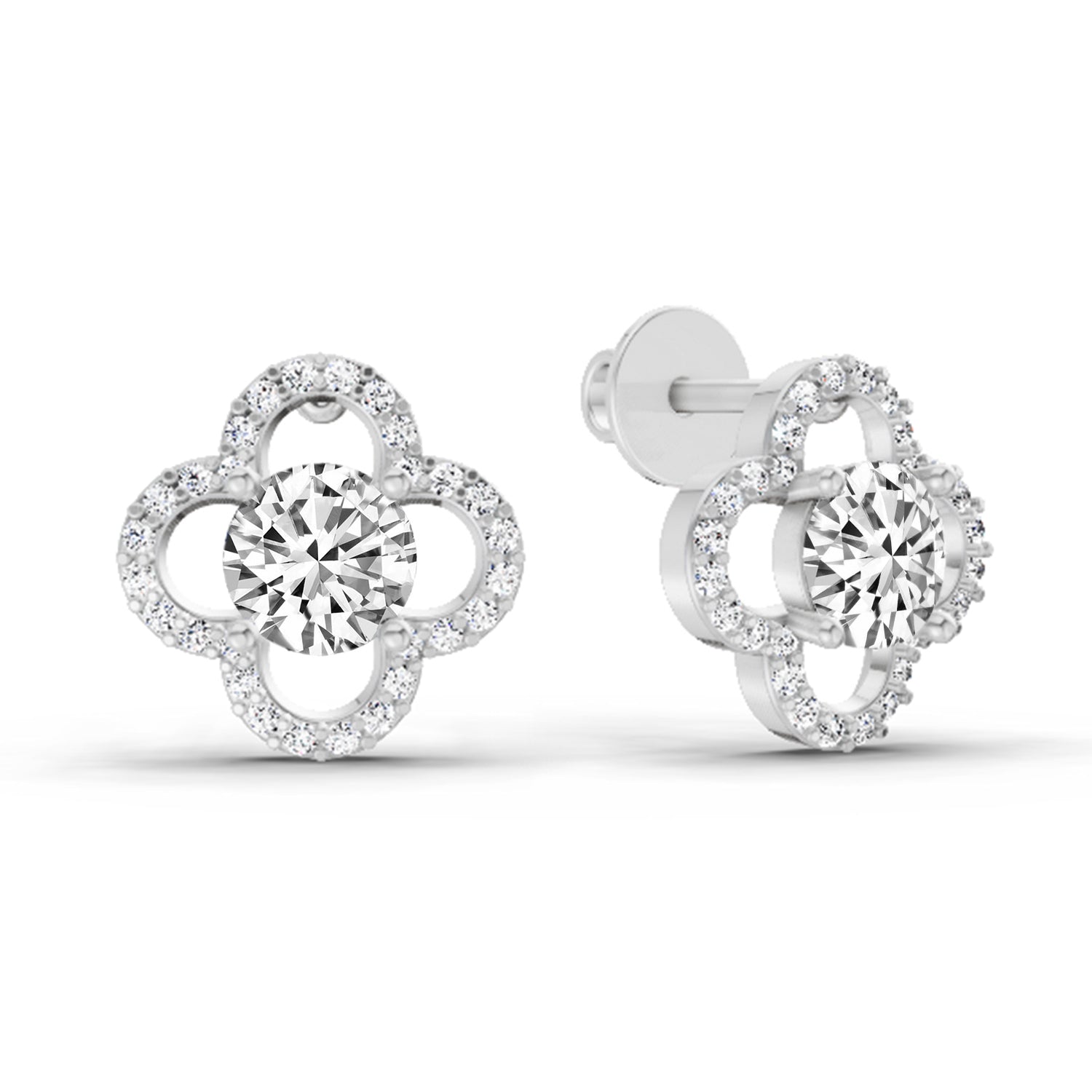 1.27 Carat Round Halo Stud Earrings 14K - White Gold