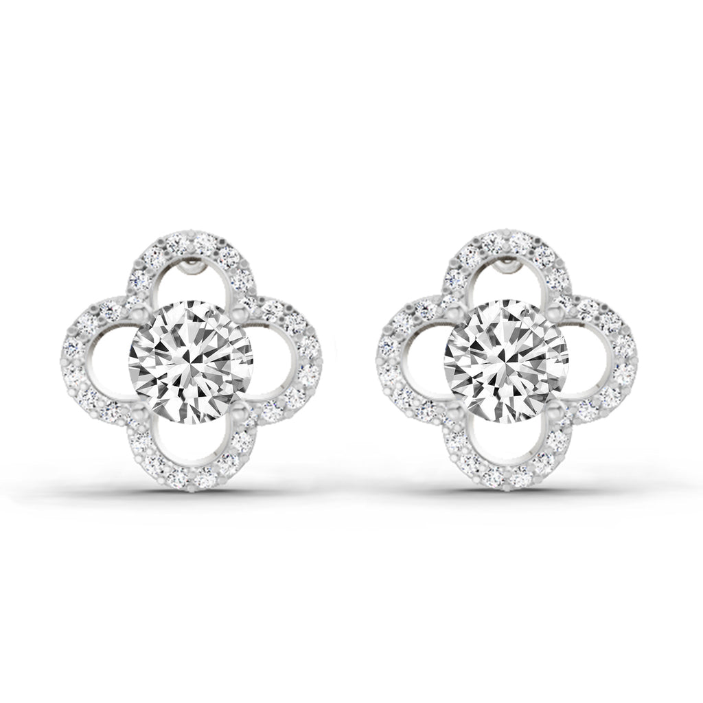 1.27 Carat Round Halo Stud Earrings 14K - White Gold