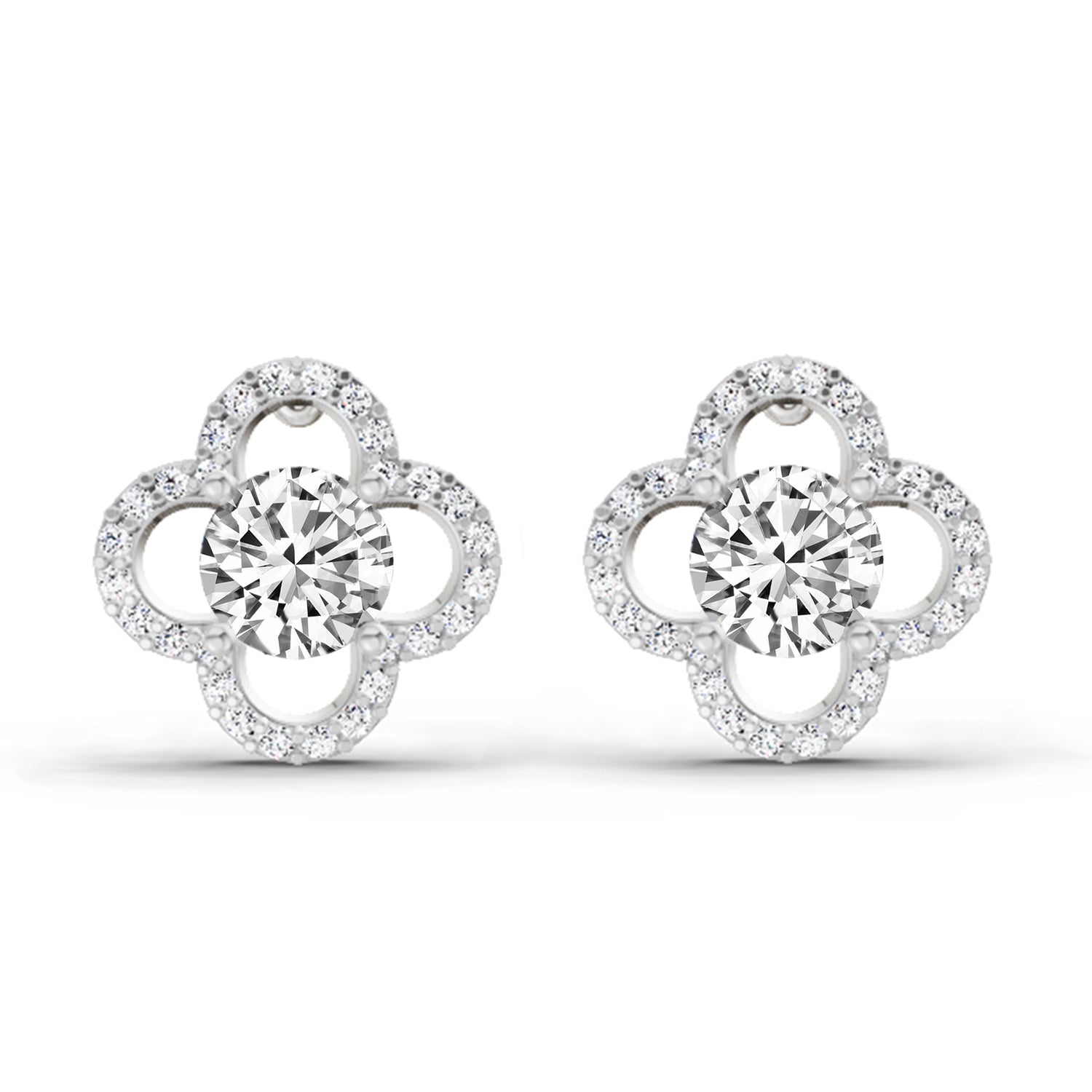 1.27 Carat Round Halo Stud Earrings 14K - White Gold