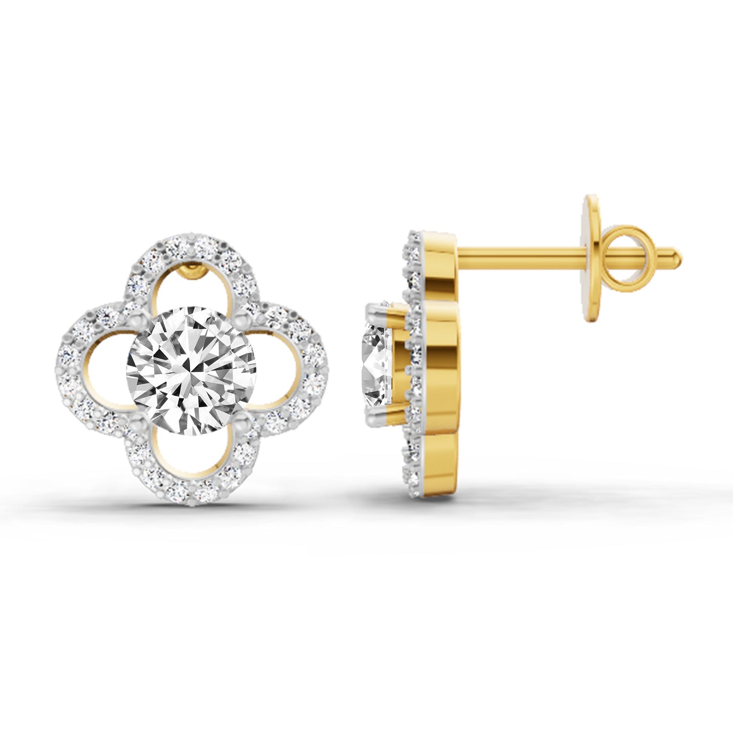 1.27 Carat Round Halo Stud Earrings 14K