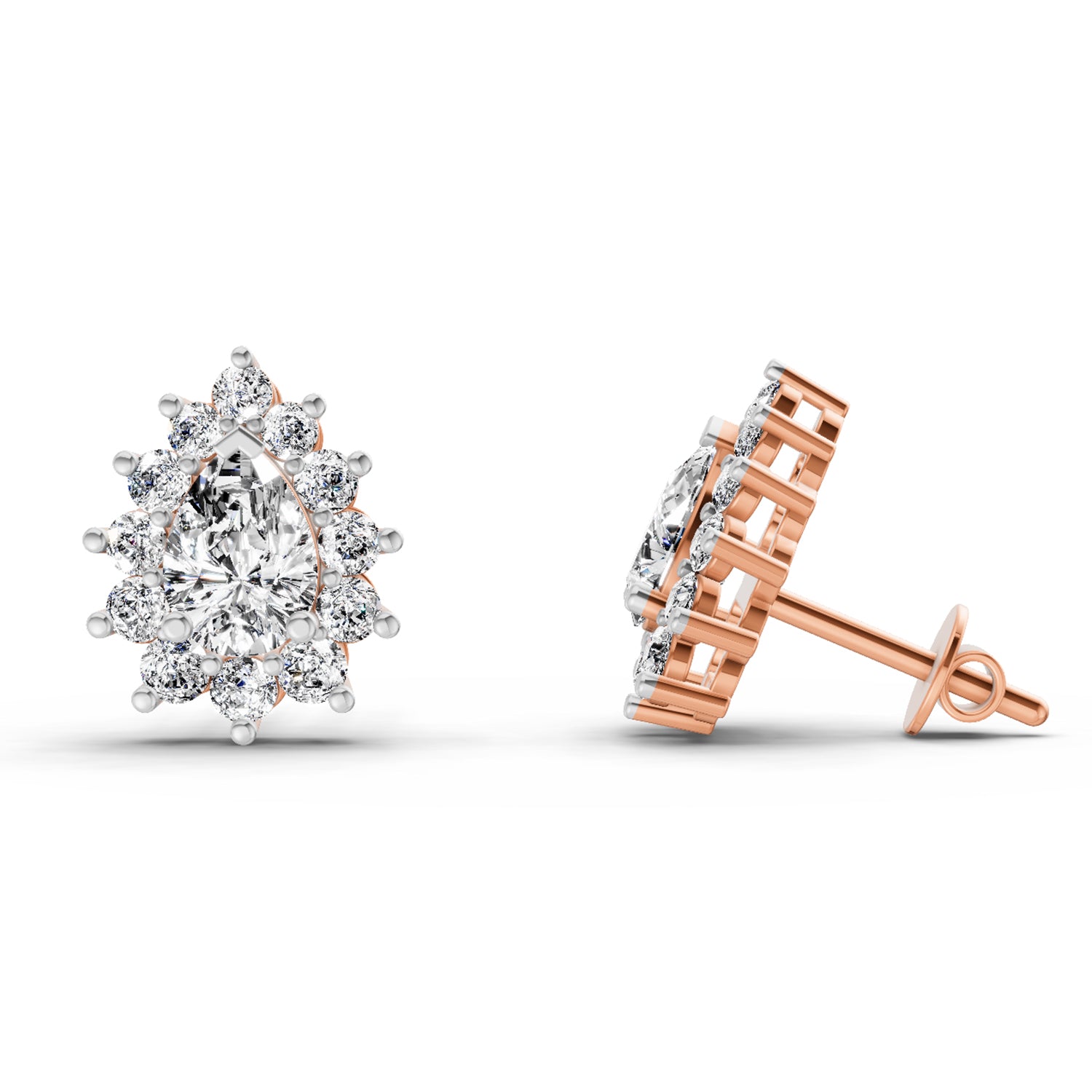 1.67 Carat Pear Shape Halo Diamond Earrings 14K - Rose Gold