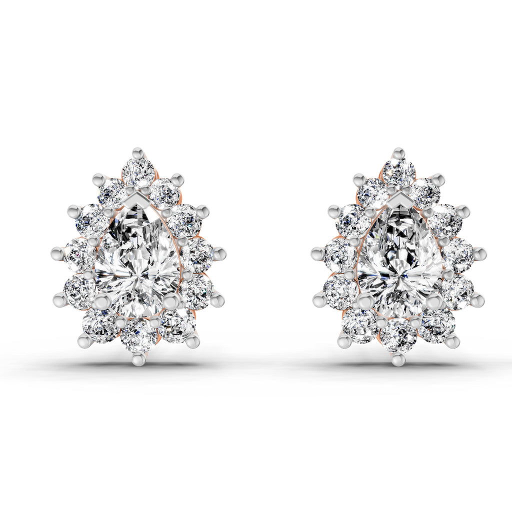 1.67 Carat Pear Shape Halo Diamond Earrings 14K - Rose Gold