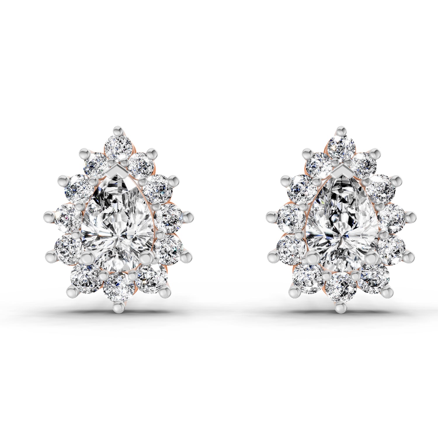 1.67 Carat Pear Shape Halo Diamond Earrings 14K - Rose Gold