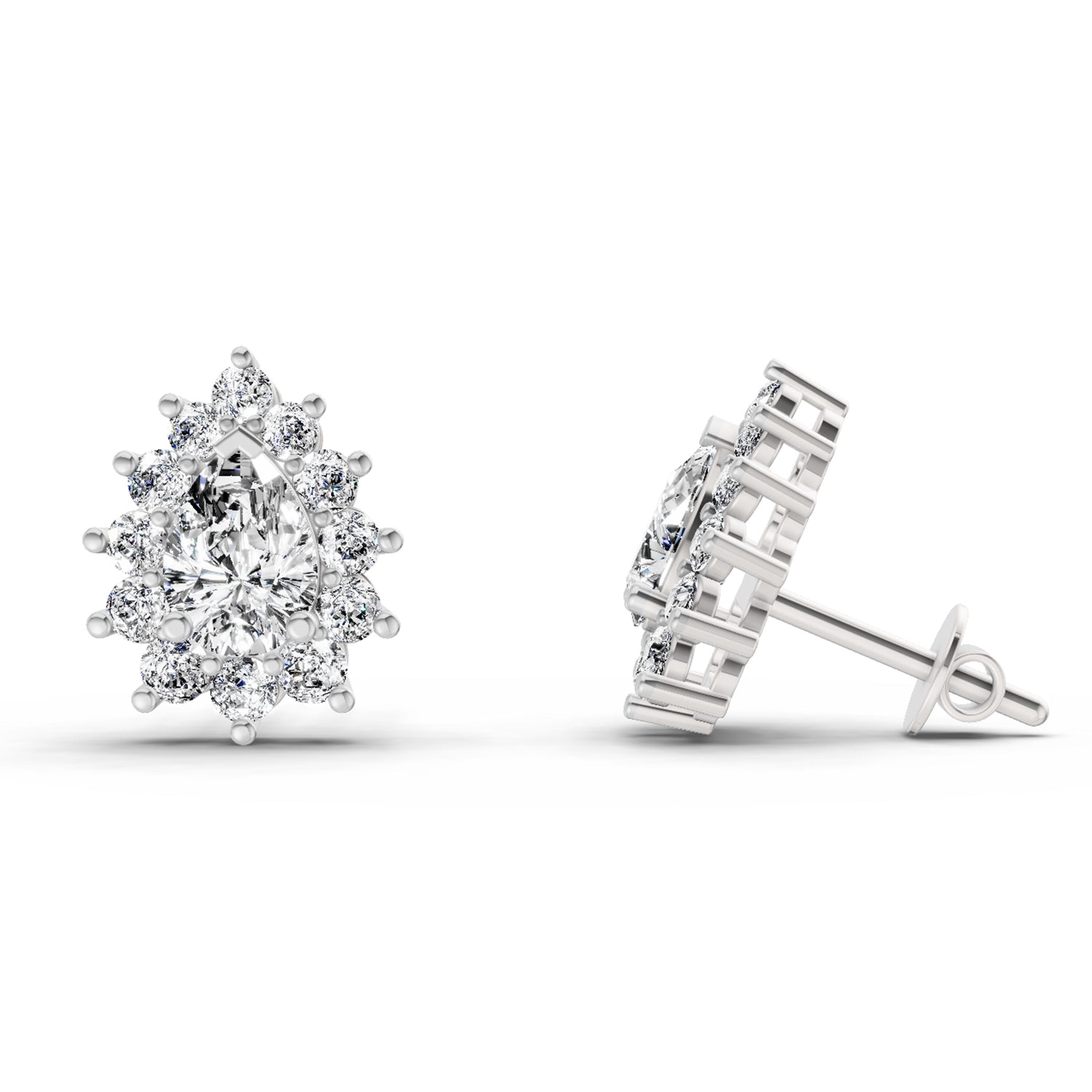 1.67 Carat Pear Shape Halo Diamond Earrings 14K - White Gold