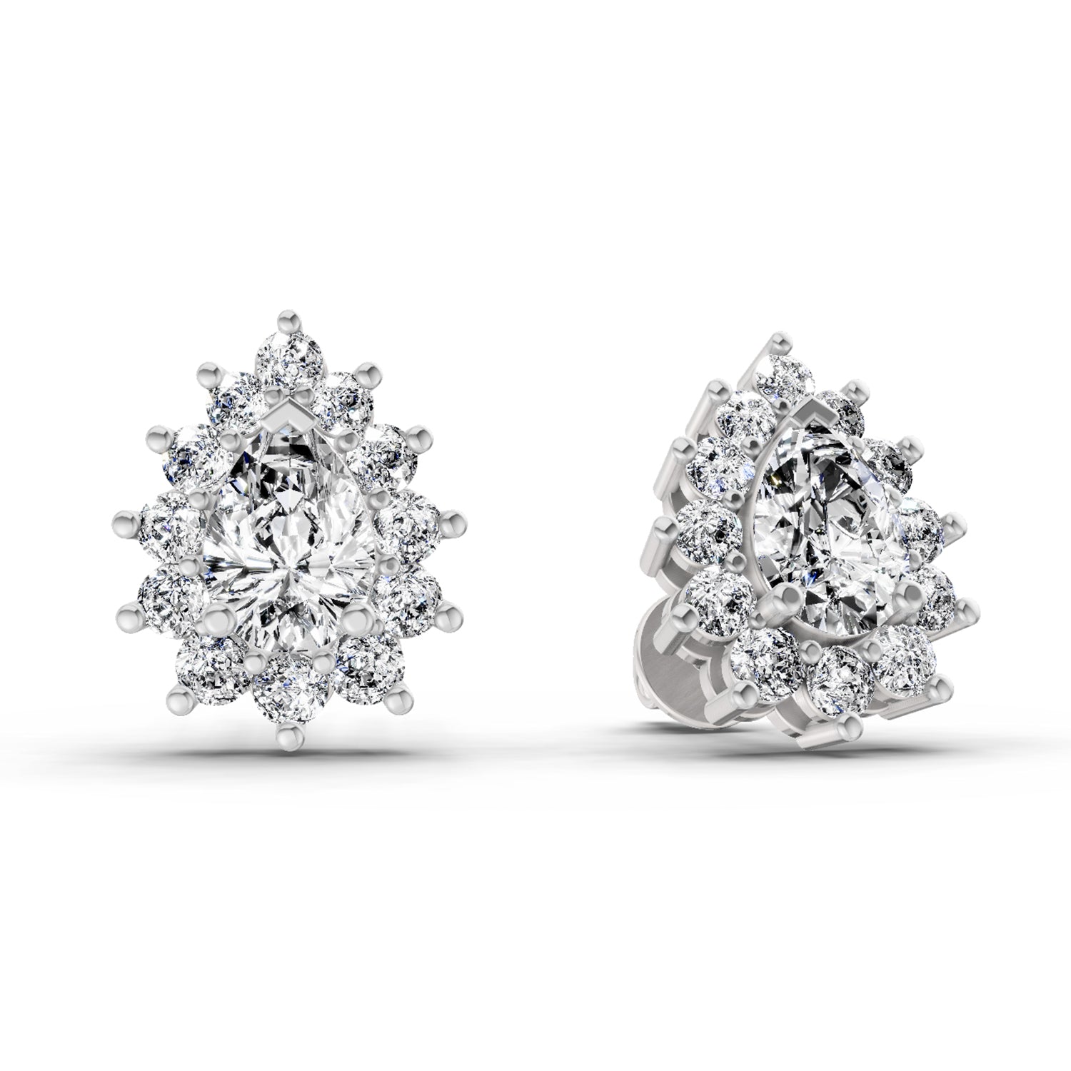 1.67 Carat Pear Shape Halo Diamond Earrings 14K - White Gold
